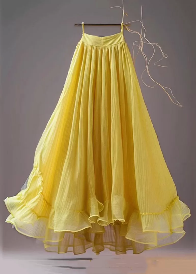 New Yellow Solid High Waist Chiffon Skirts Summer AB1009