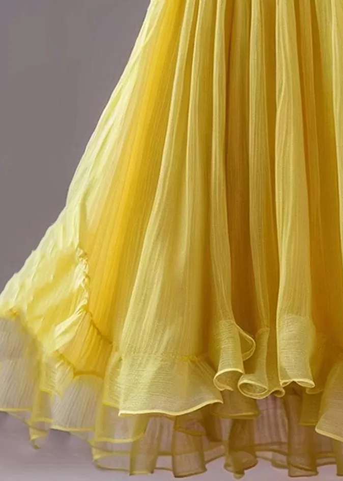 New Yellow Solid High Waist Chiffon Skirts Summer AB1009