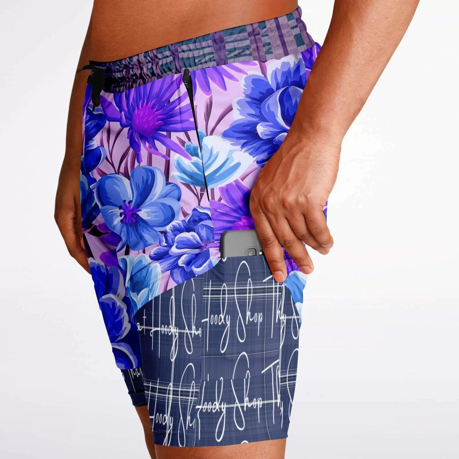 Norma Jean Purple Plaid Floral Compression Activity Shorts