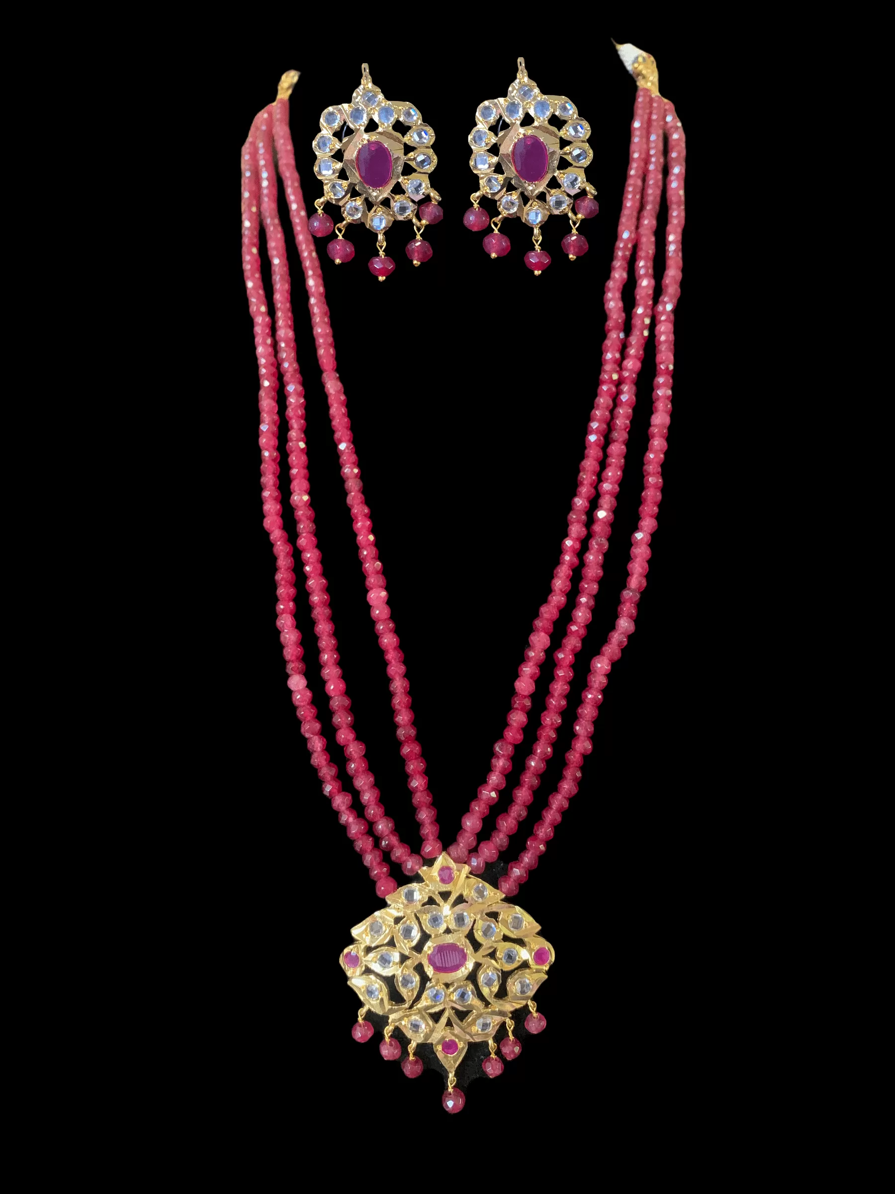 NS213 Meeraj necklace set ( red / ruby  ) ( SHIPS IN 4 WEEKS )