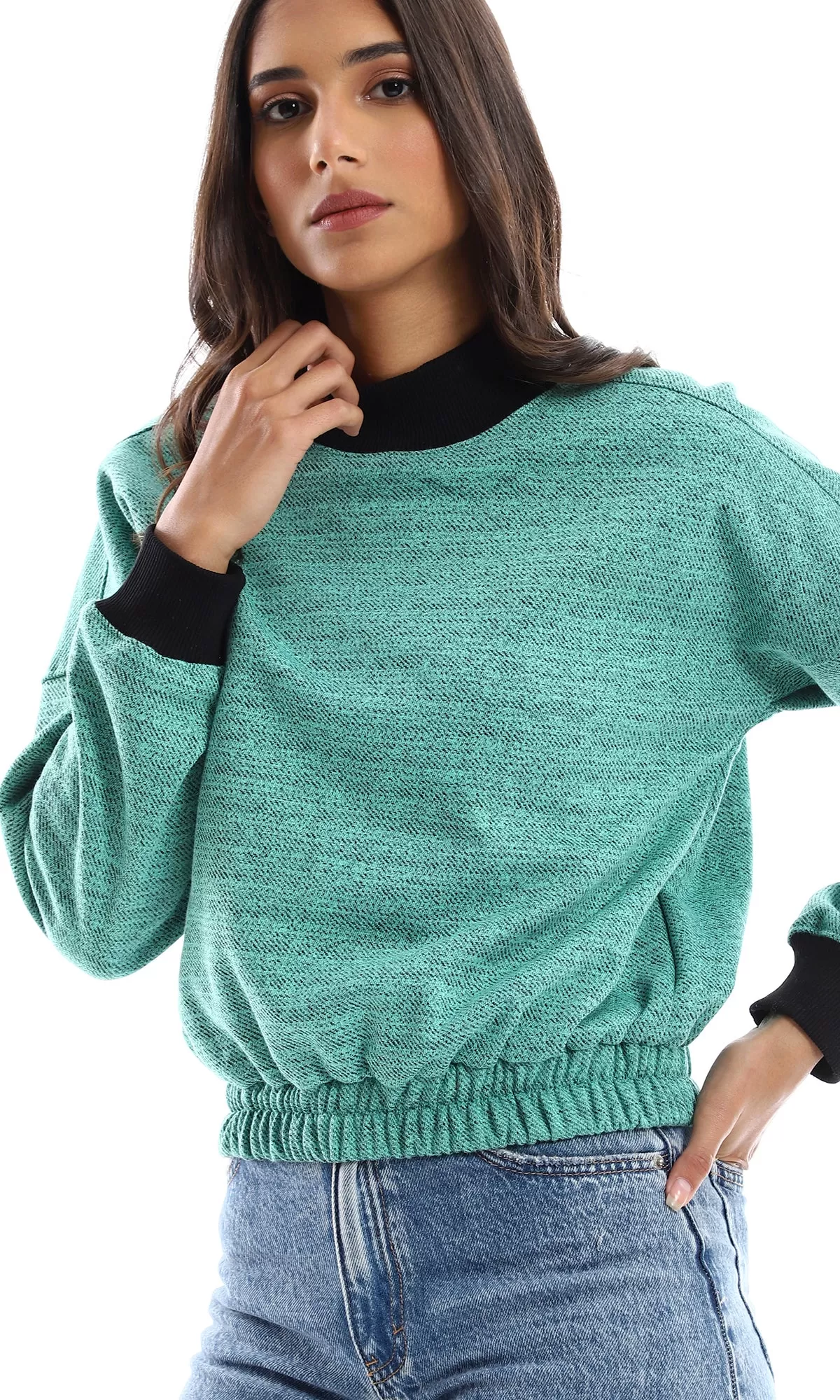 O155698 Heather Turquoise Slip On Sweatshirt With Fleece