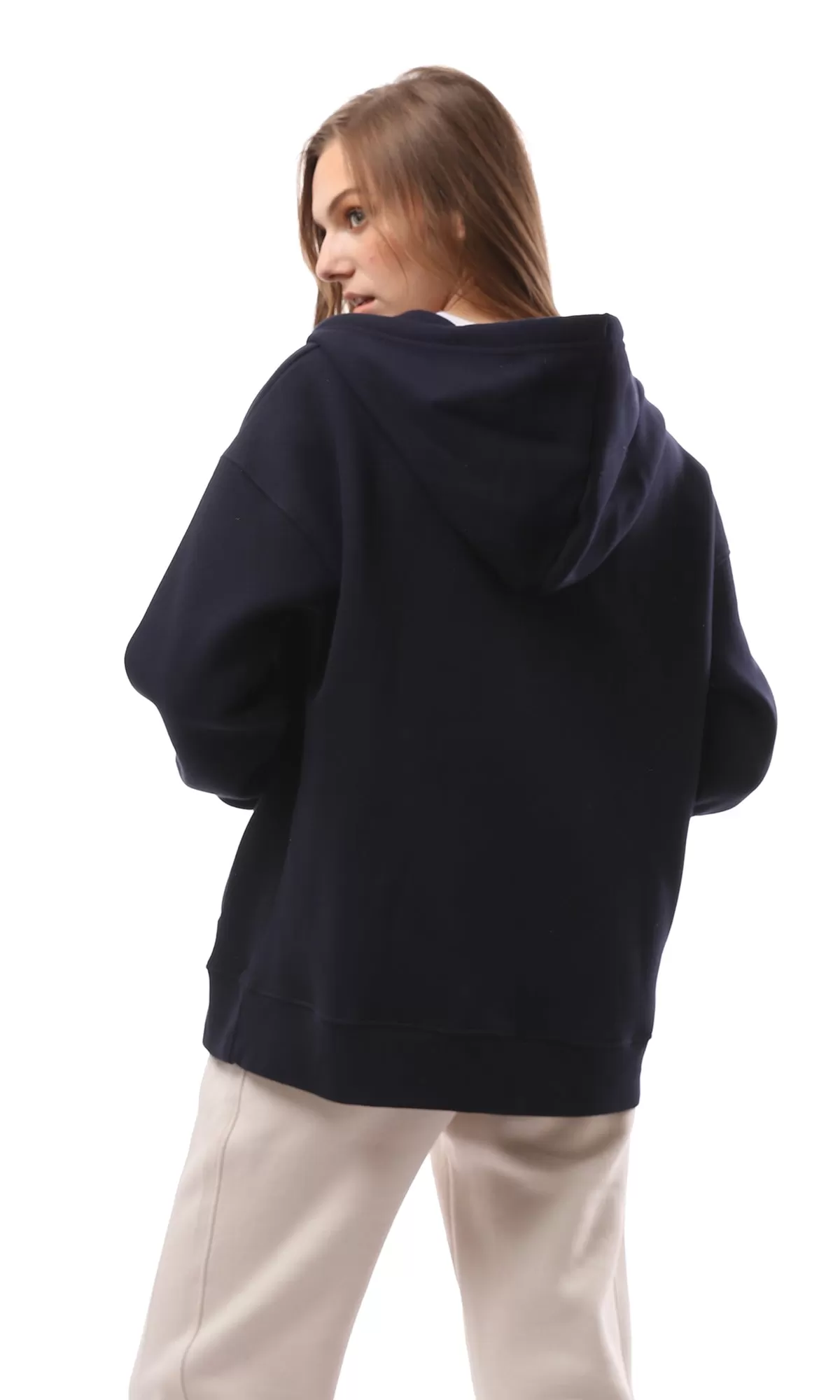 O172208 Front Zipper Solid Navy Blue Sweatshirt