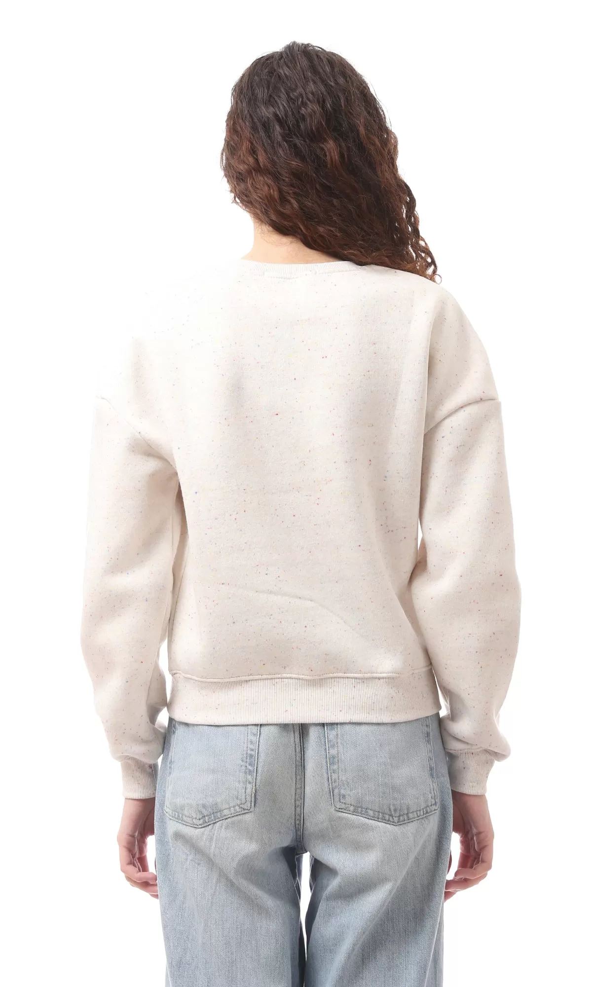 O172714 Off-White Slip On Patterned Round Neck Sweatshirt