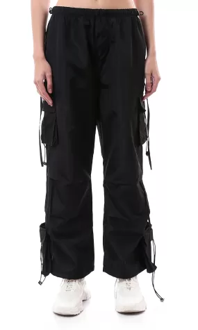 O174048 Solid Waterproof Black Casual Cargo Pants