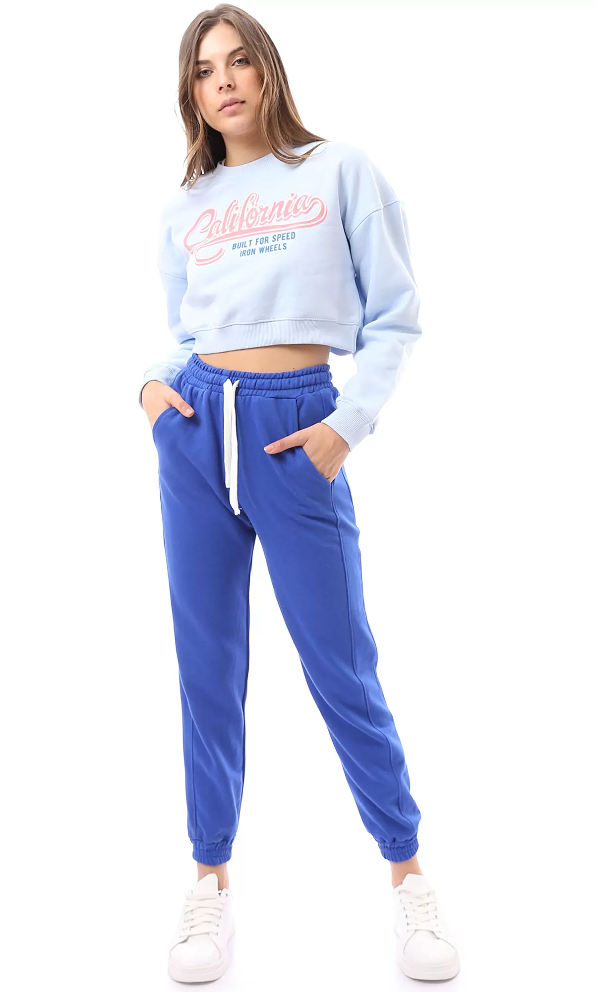 O174726 Wide Elastic Waist Blue Slip On Winter Jogger