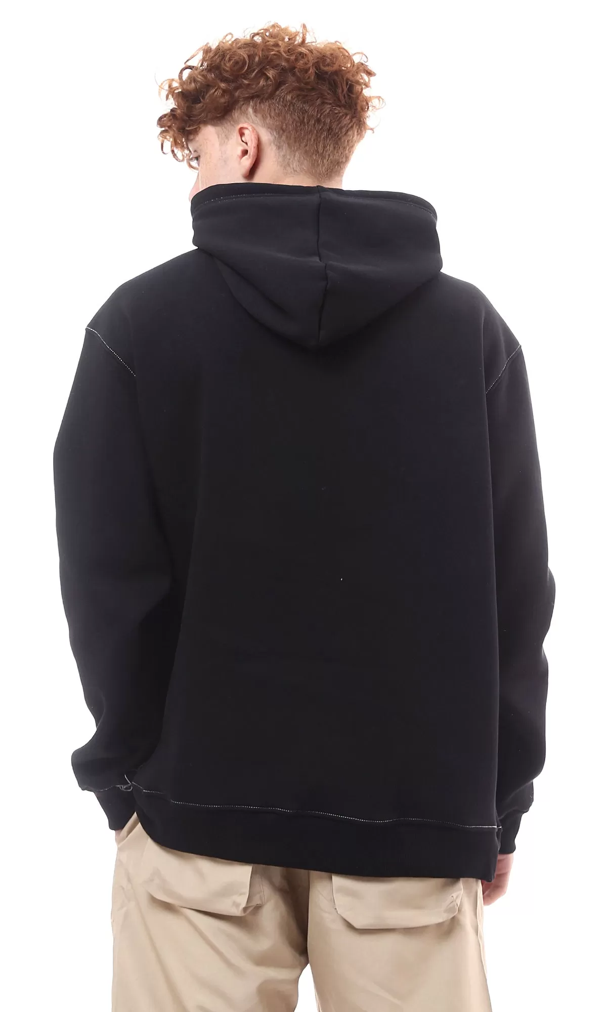 O175339 Front Patched Pockets Black Winter Hoodie