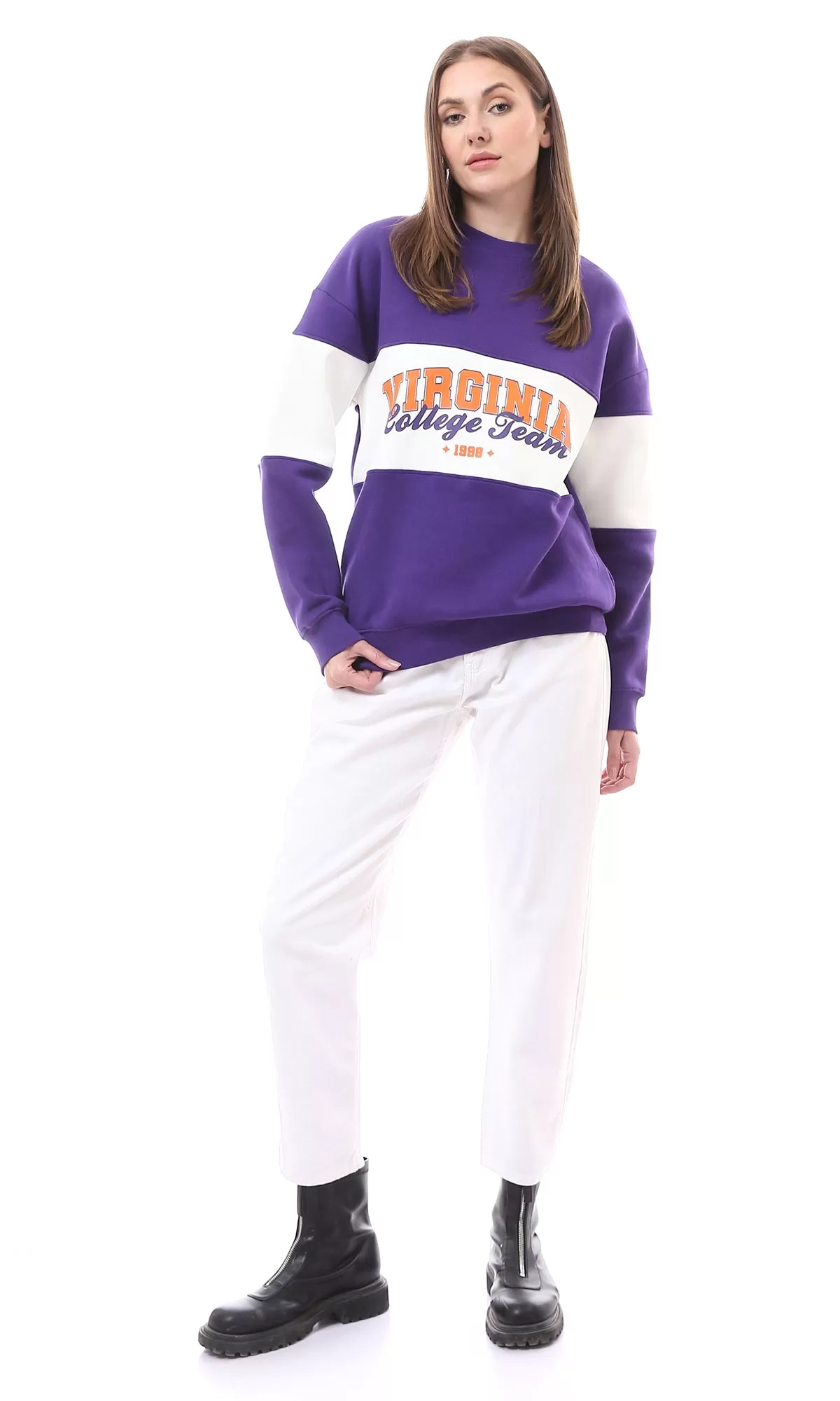 O175574 Dark Purple & White Printed "Virginia" Coziness Sweatshirt