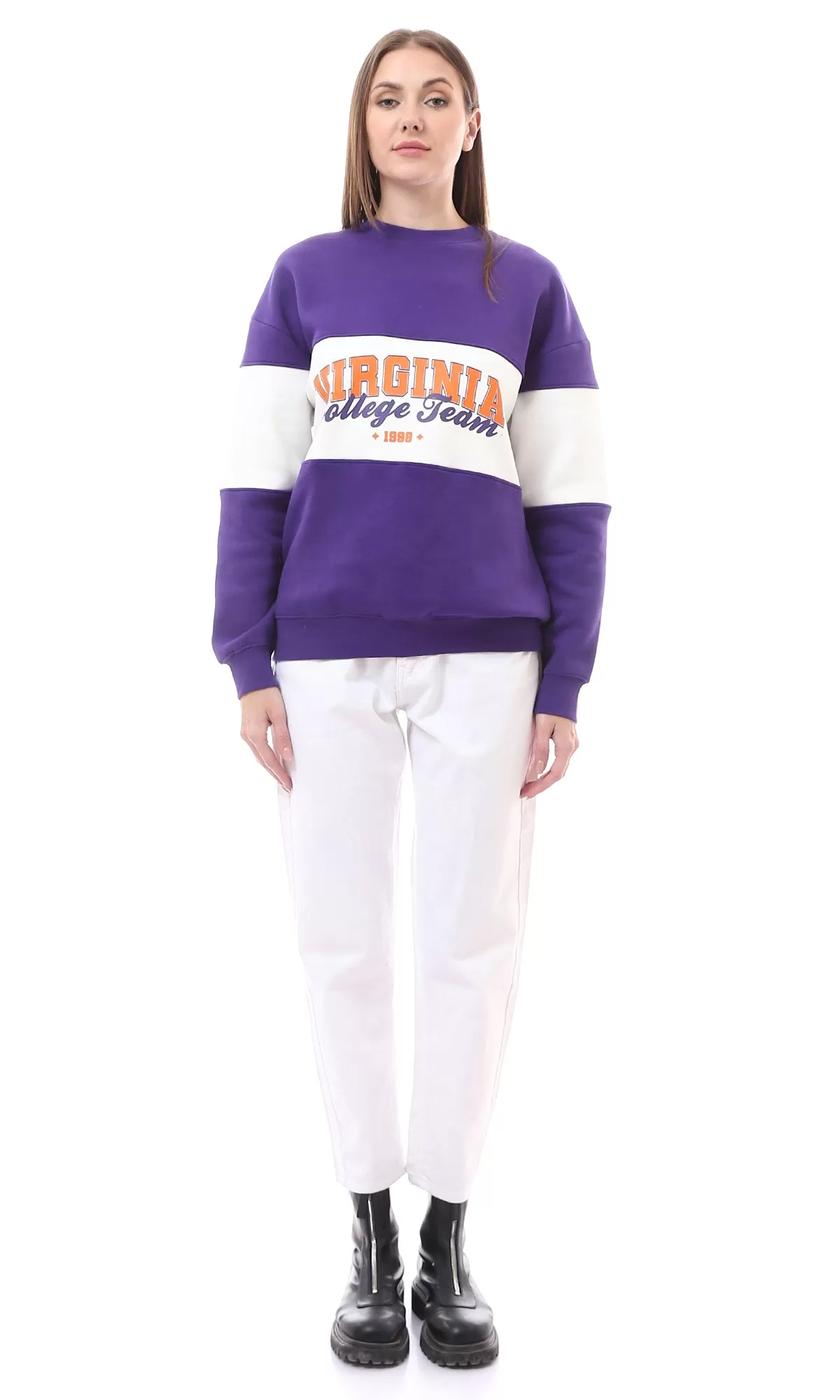 O175574 Dark Purple & White Printed "Virginia" Coziness Sweatshirt