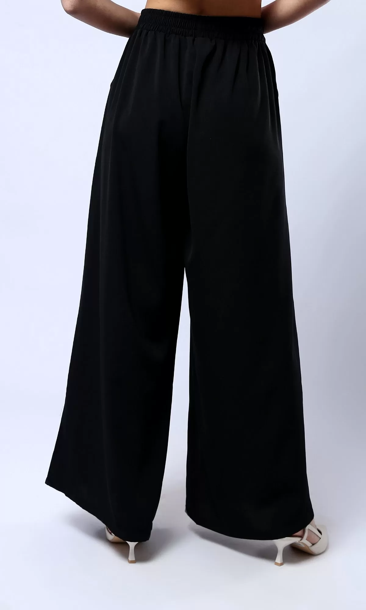 O179825 Black Wide Leg Slip On Summer Pants