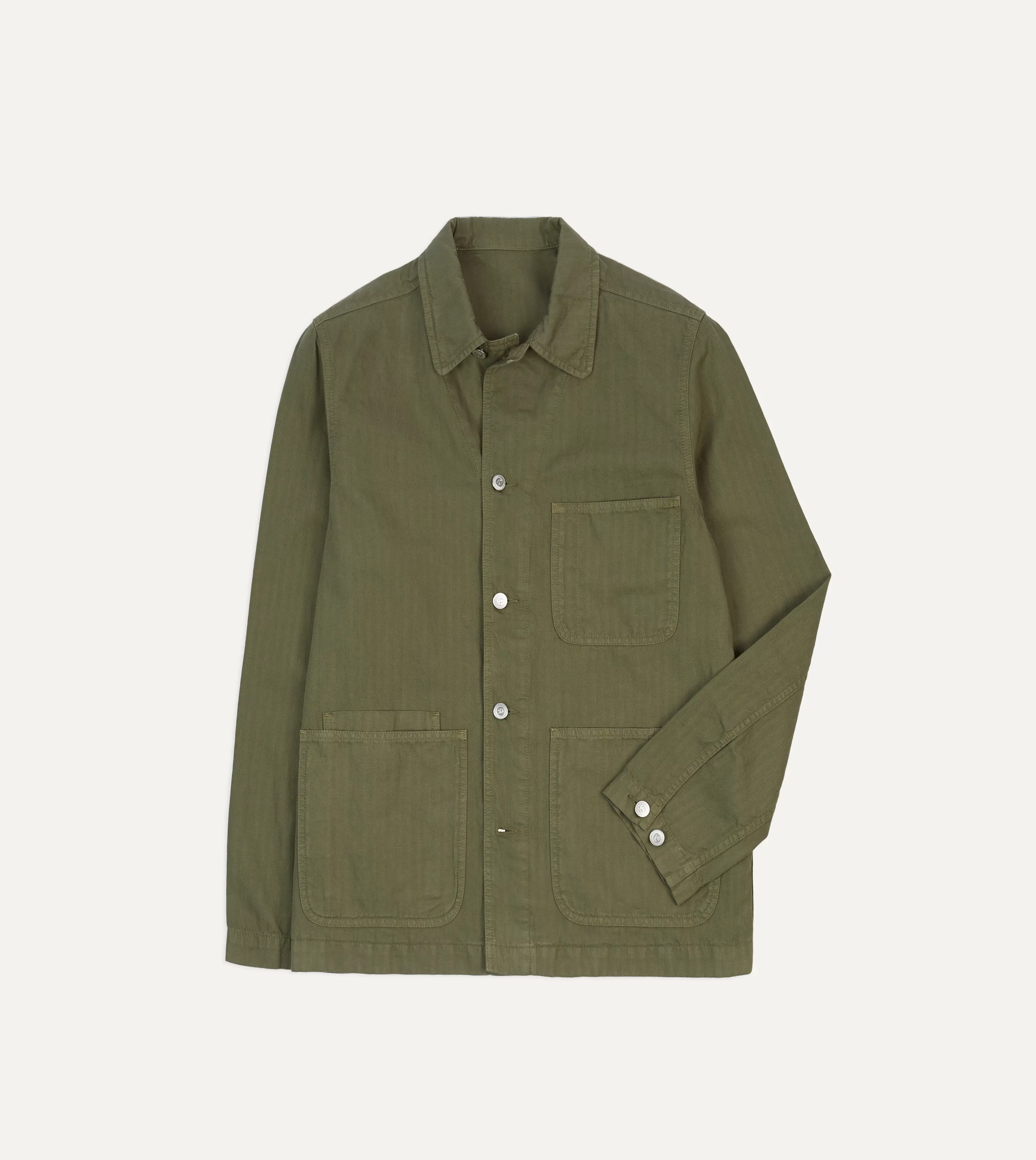 Olive Cotton-Linen Herringbone Fatigue Jacket