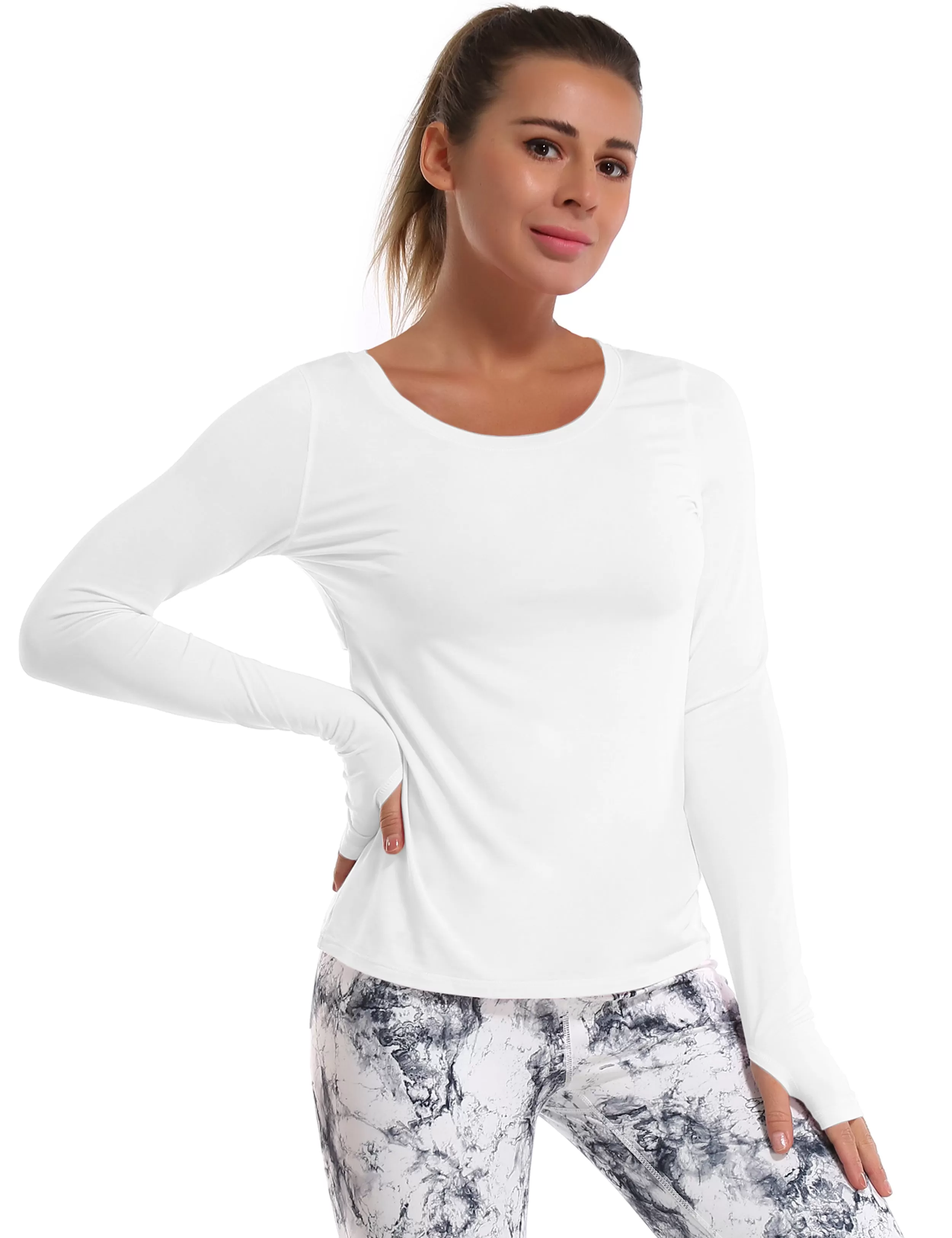 Open Back Long Sleeve Tops white