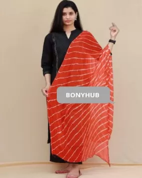 Orange White Chiffon Lehariya Dupatta