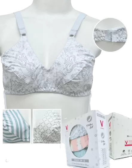 Pack Of 3 Printed Cotton Woven Bras