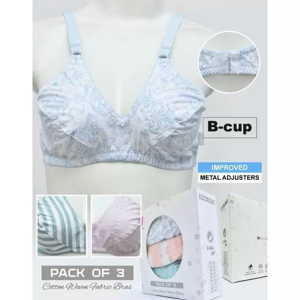 Pack Of 3 Printed Cotton Woven Fabric Bras FN104 (Non Padded, Non Wired) For Women