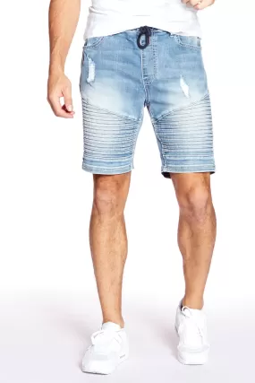 PHOENIX - Mens Flex Denim Moto Short - Vintage Light Blue Wash