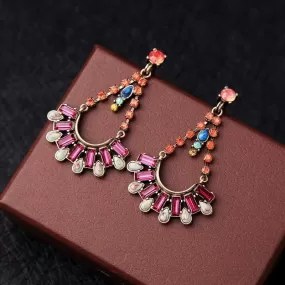 Pink Crystal Drop Dangle Ethnic Style Party Earring