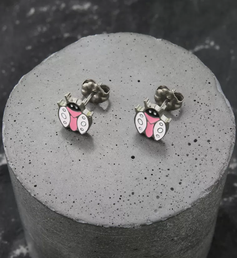 Pink Ladybug Titanium Stud Earrings