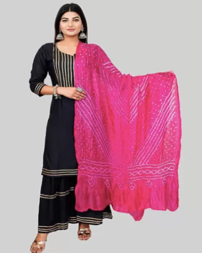 Pink White Bandhani Bandhej Dupatta