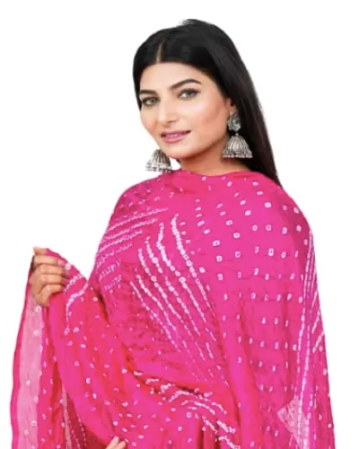 Pink White Bandhani Bandhej Dupatta