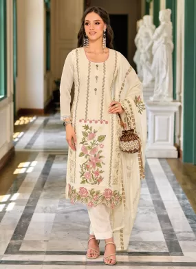 Pleasing Off White Festive Wear Kurti Suits With Dupatta