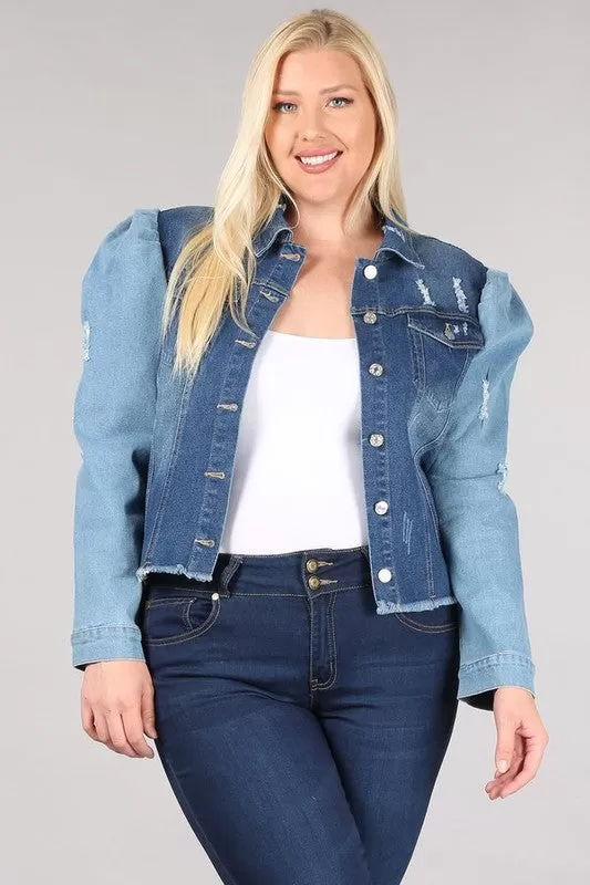 Plus Light Sleeve Denim Puff Jacket