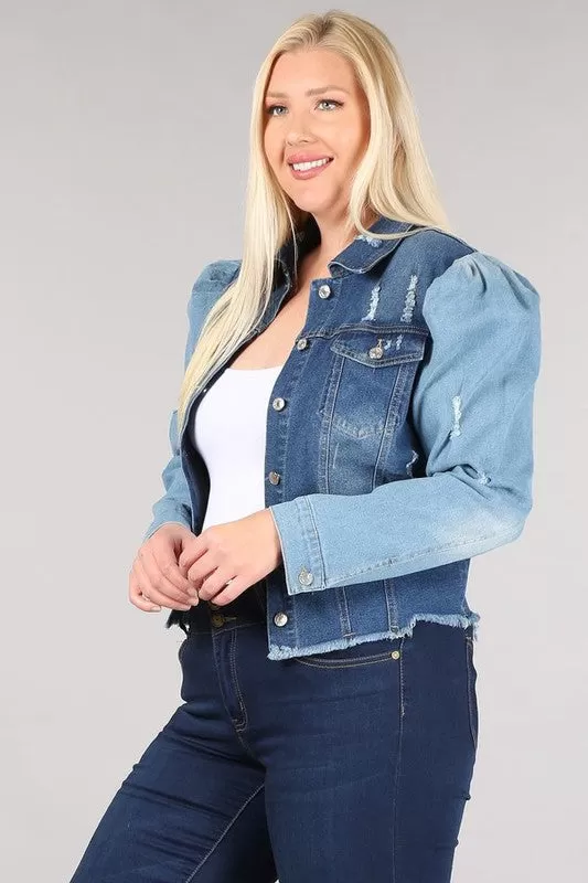 Plus Light Sleeve Denim Puff Jacket