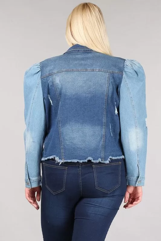 Plus Light Sleeve Denim Puff Jacket