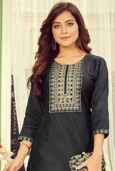 Pretty Black Silk Cotton 3/4th Sleeve Kurti