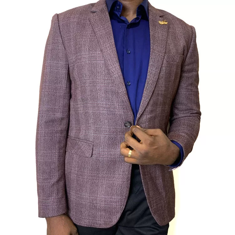 Purple Check Blazer with Single Button