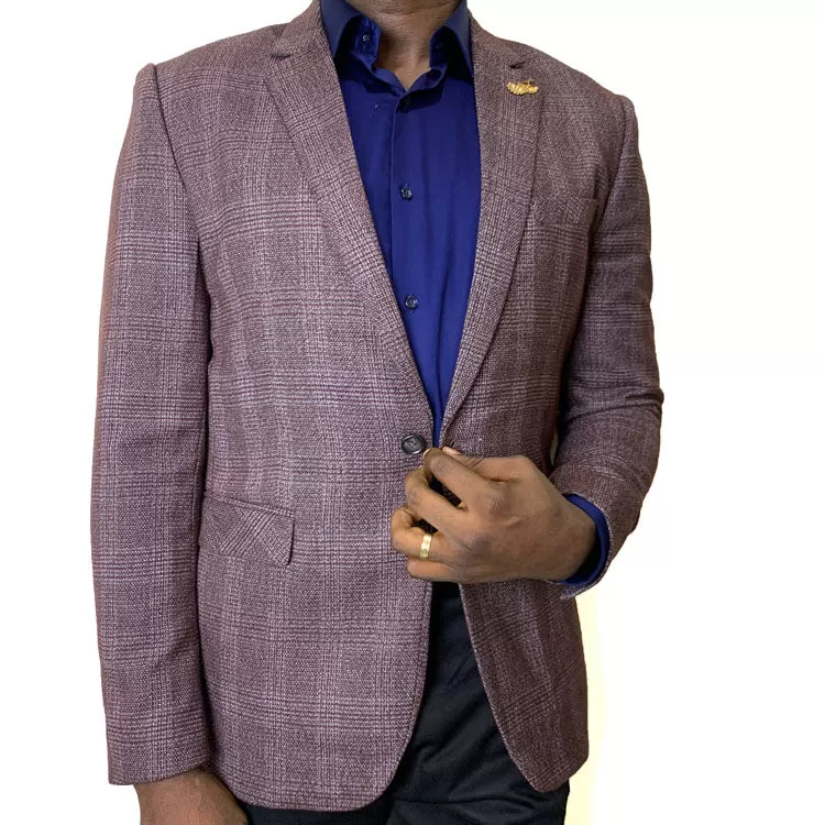 Purple Check Blazer with Single Button