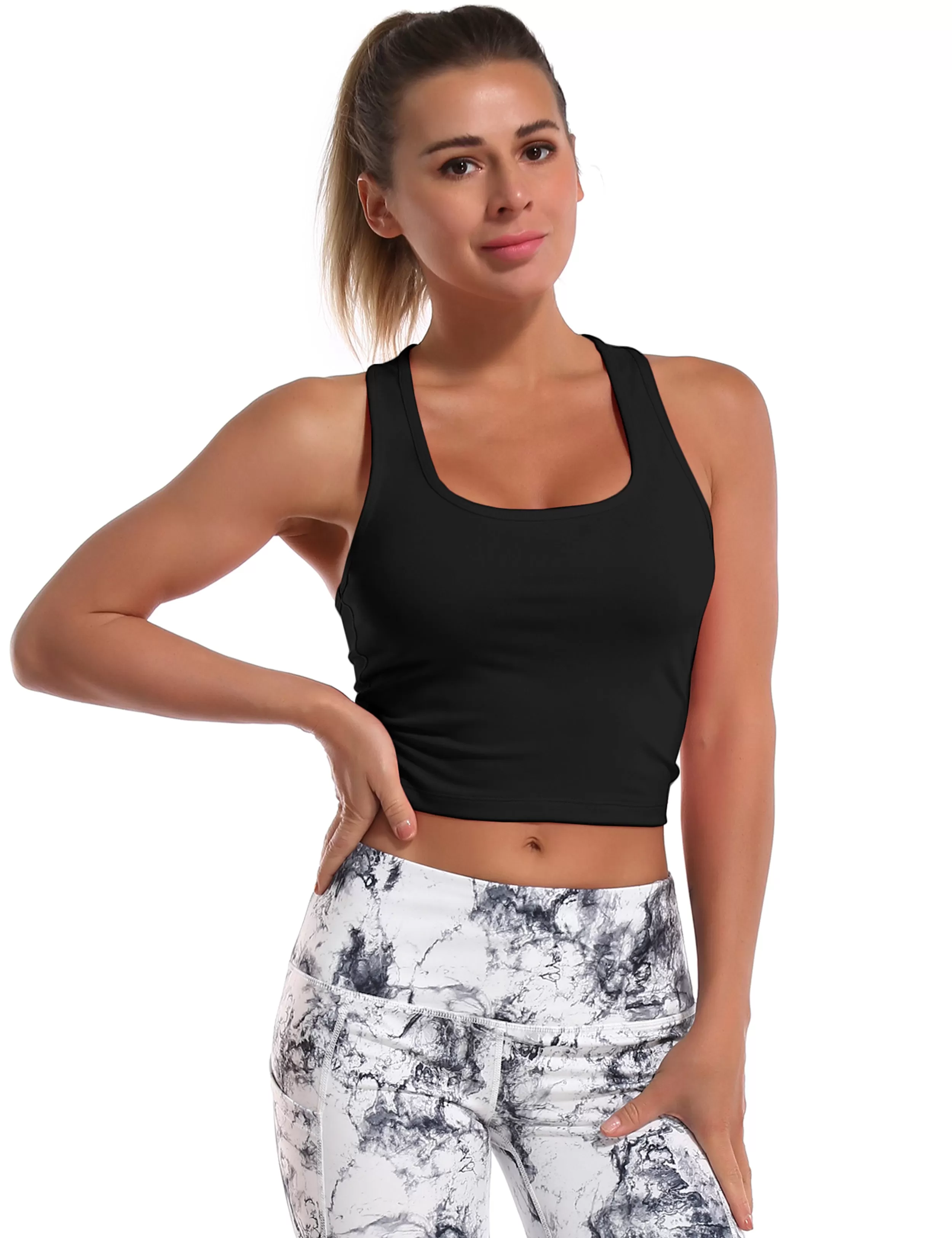 Racerback Athletic Crop Tank Tops black_yogastudio