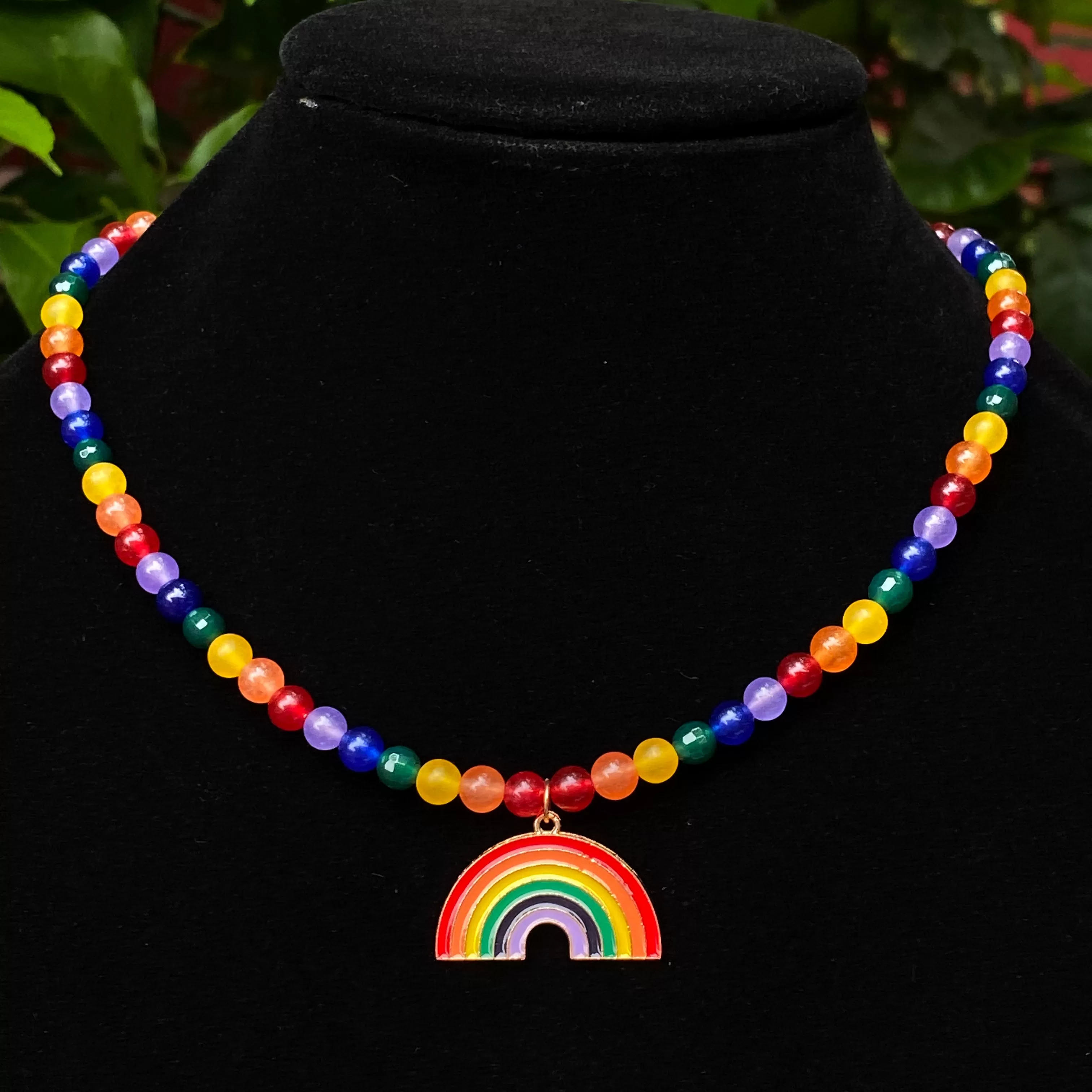 Rainbow Pendant on Jade Necklace