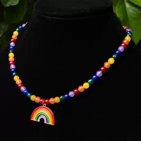 Rainbow Pendant on Jade Necklace