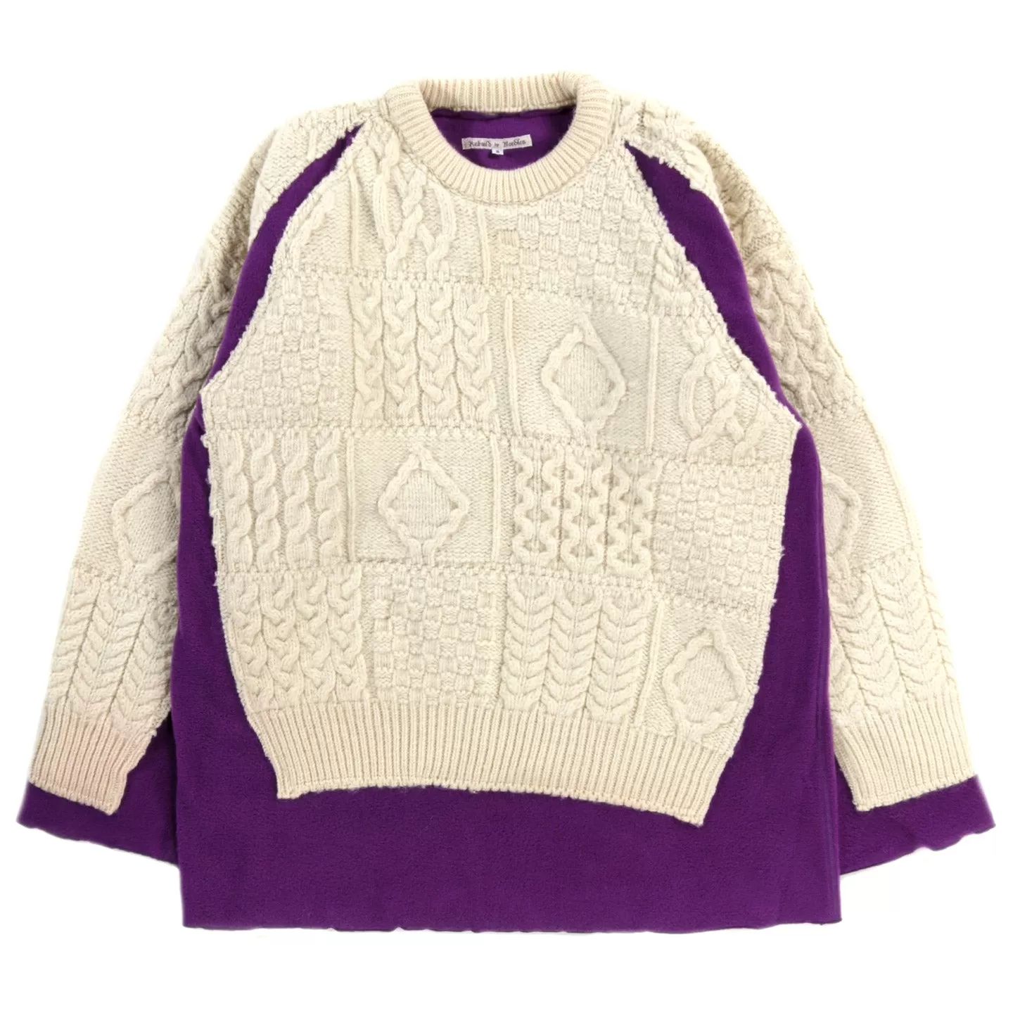 REBUILD BY NEEDLES FISHERMAN SWEATER NATURAL / PURPLE - S (B)