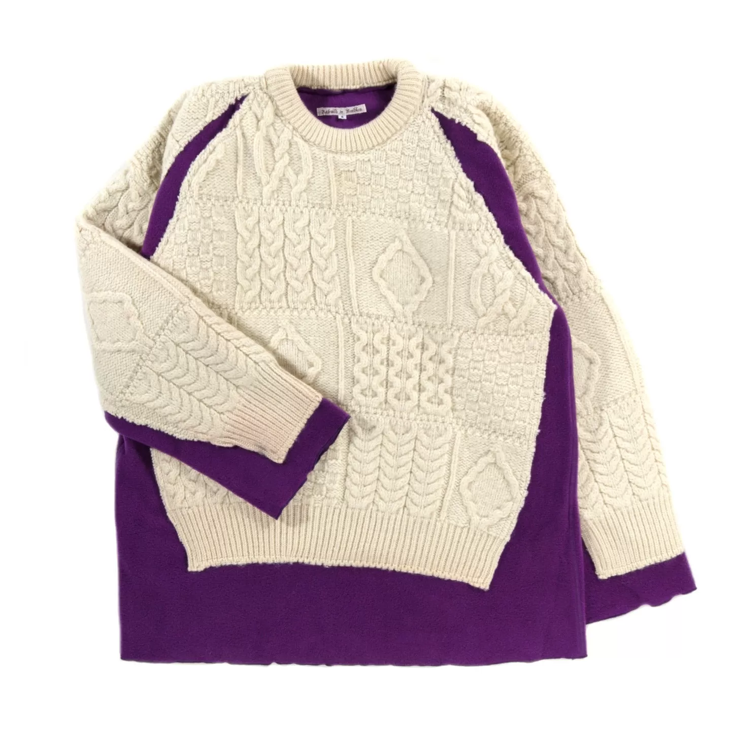 REBUILD BY NEEDLES FISHERMAN SWEATER NATURAL / PURPLE - S (B)