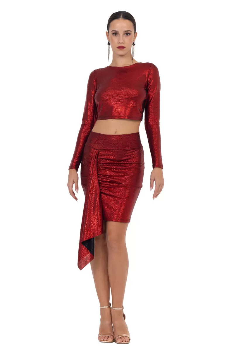 Red Metallic Skirt With Front Panel