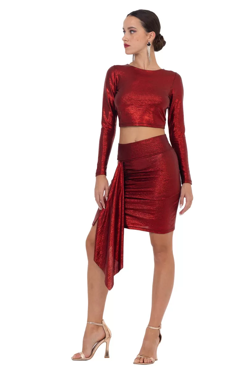 Red Metallic Skirt With Front Panel