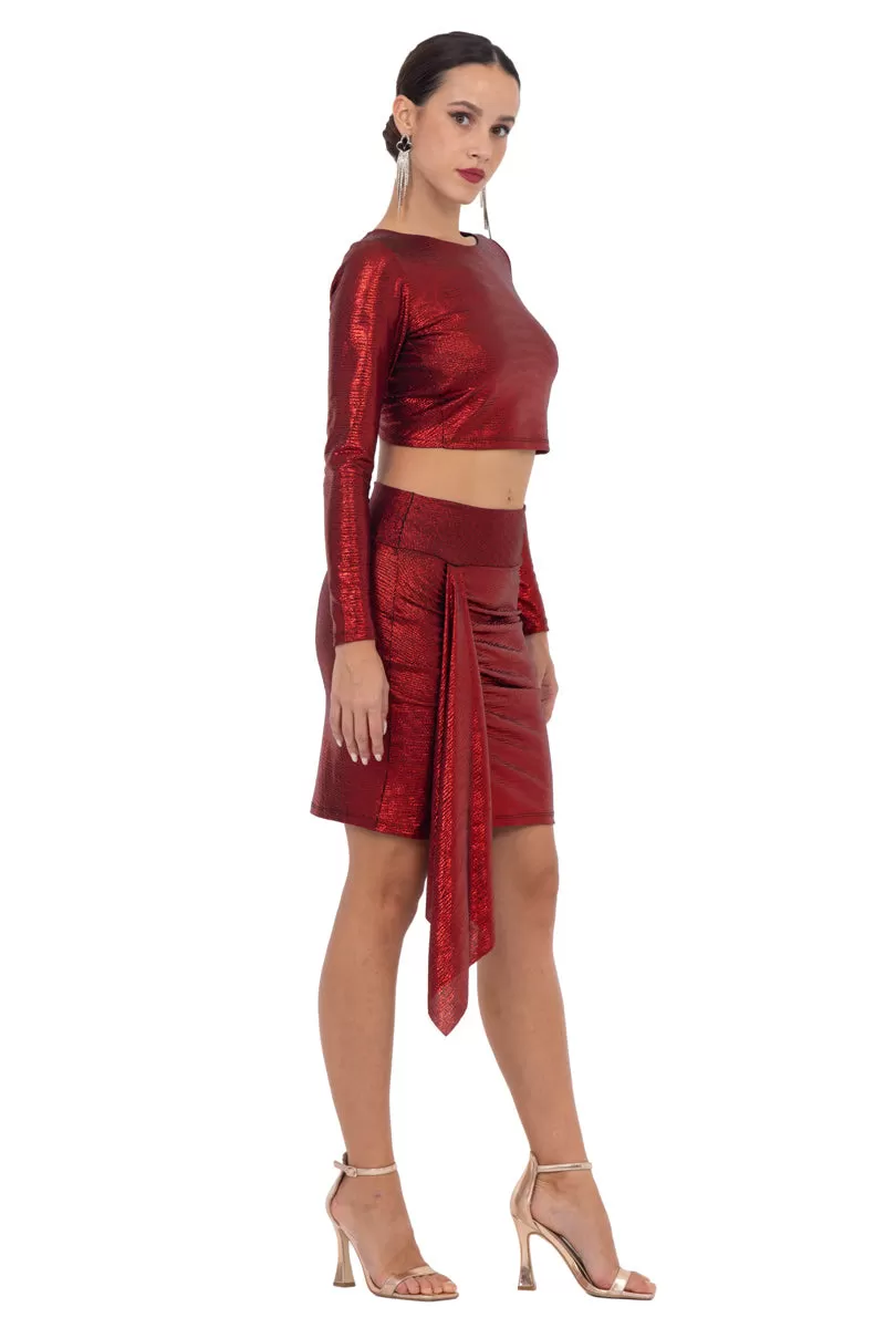 Red Metallic Skirt With Front Panel