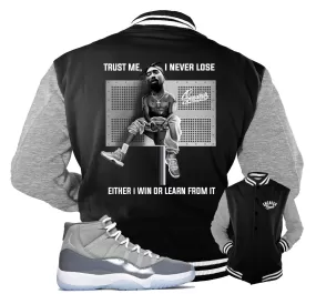 Retro 11 Cool Grey Win Varsity Jacket - Trust Me - Black