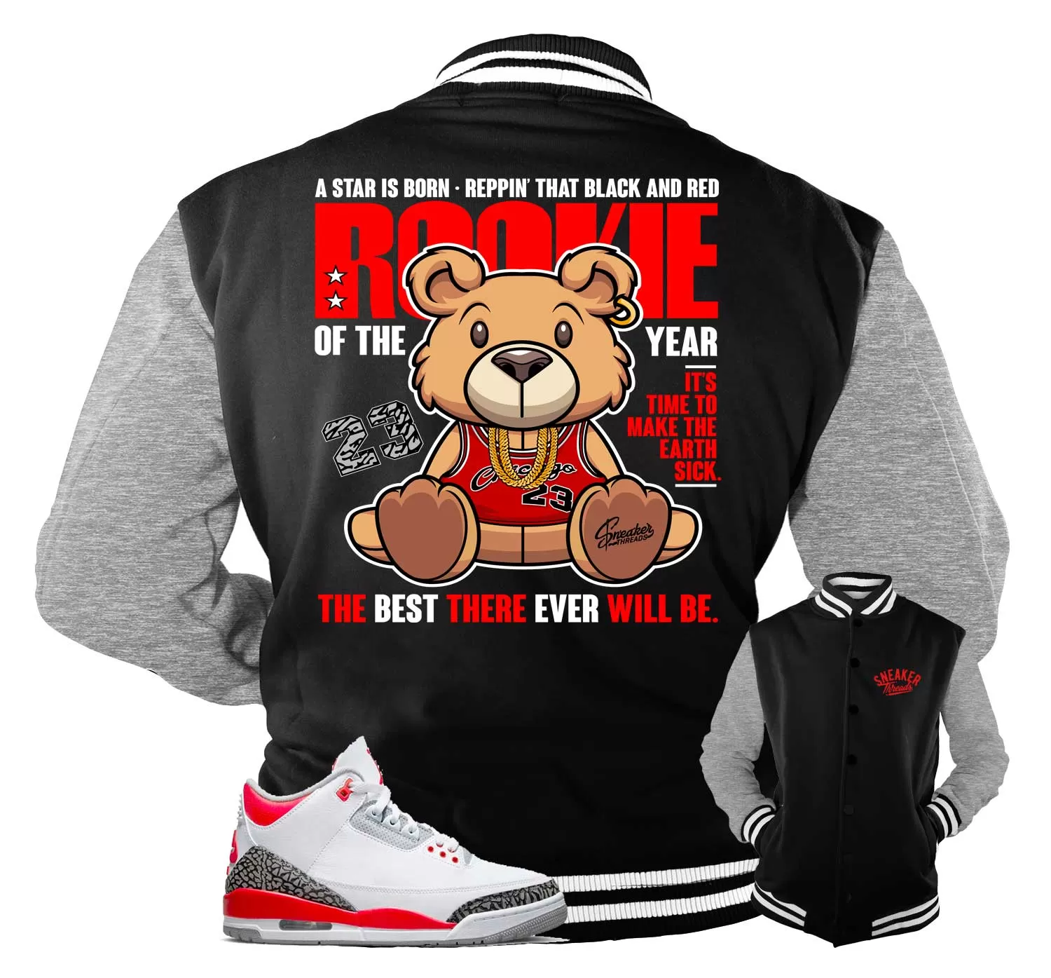 Retro 3 Fire Red Rookie Bear Jacket