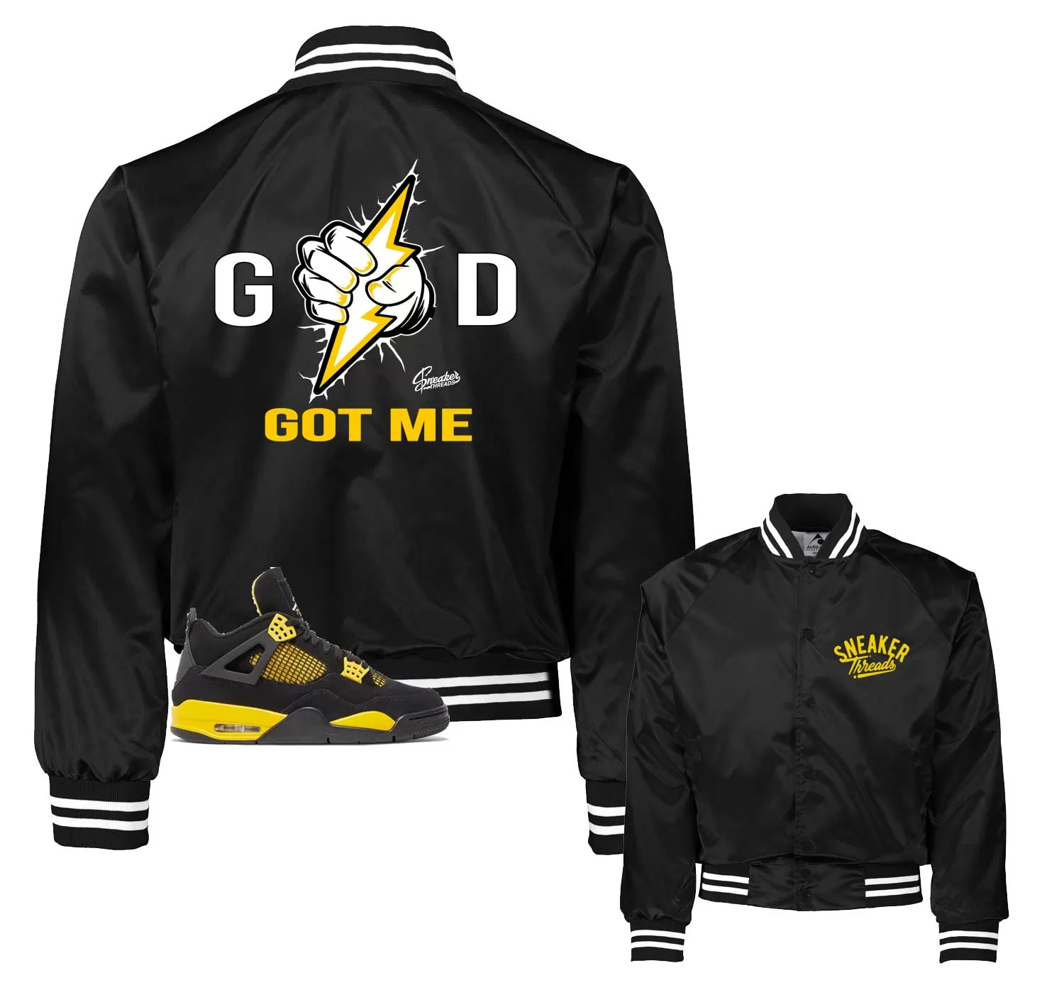 Retro 4 Yellow Thunder Jacket - God Got me - Black