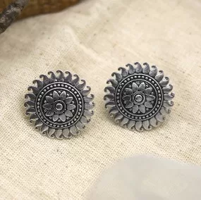 Reva Circle Silver Oxidized Studs Earrings