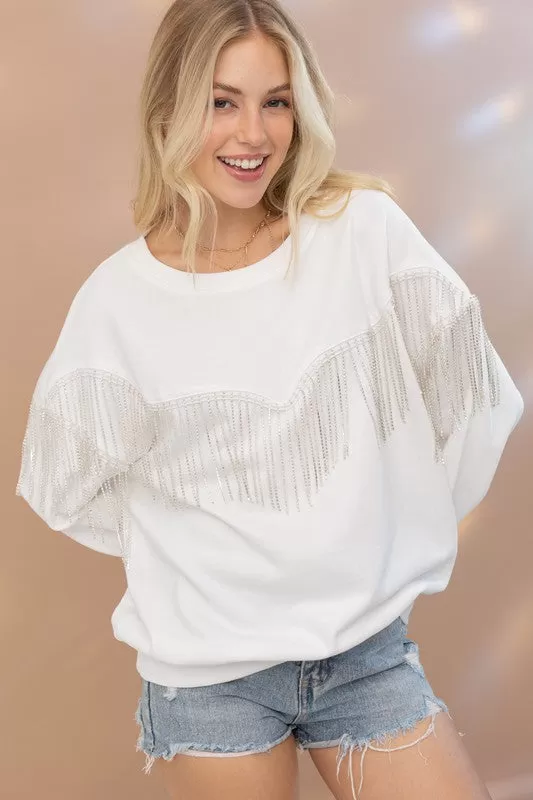 Rhinestone Fringe Pullover Top