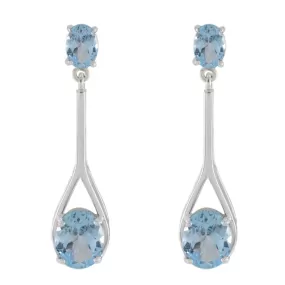 Riyo Beddable Sterling Silver Earring For Girl Blue Topaz Earring Bezel Setting Blue Earring Stud Earring