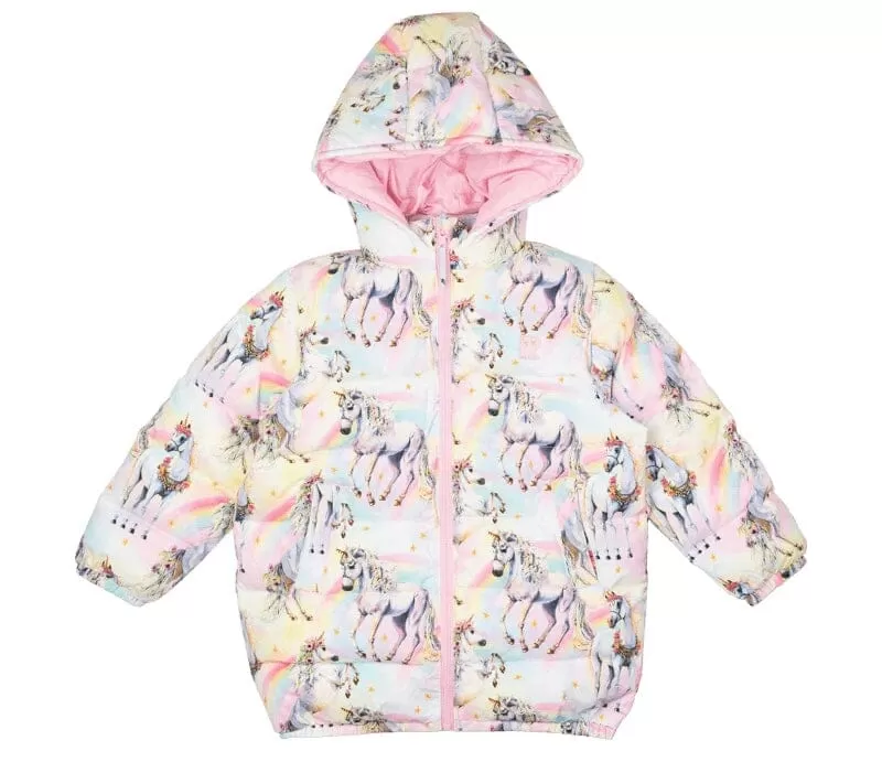 Rock Your Kid - ROCK YOUR BABY SORBET UNICORN LONG HOODED PUFFER JACKET