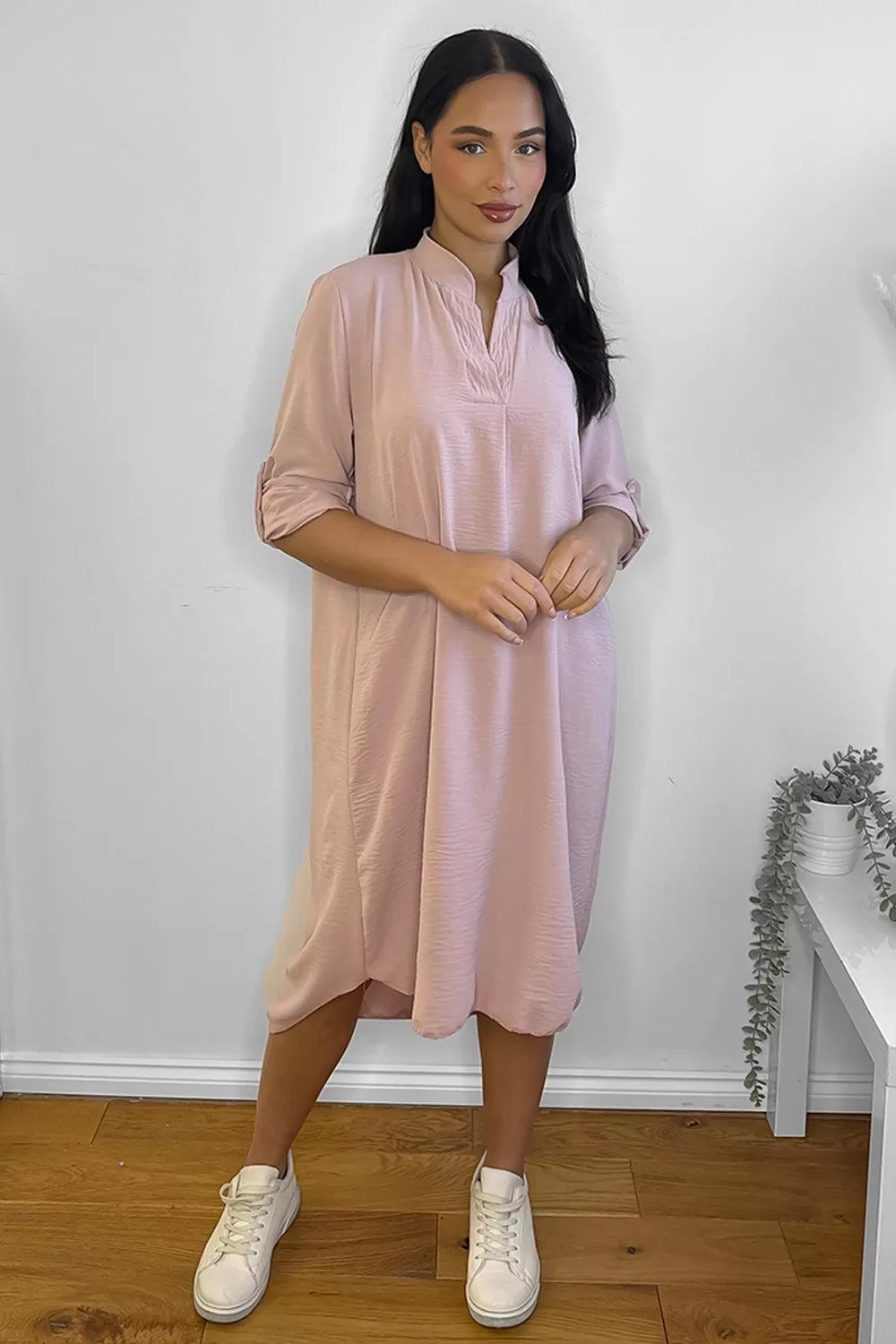 Rolled Up Sleeves Tunic Dress