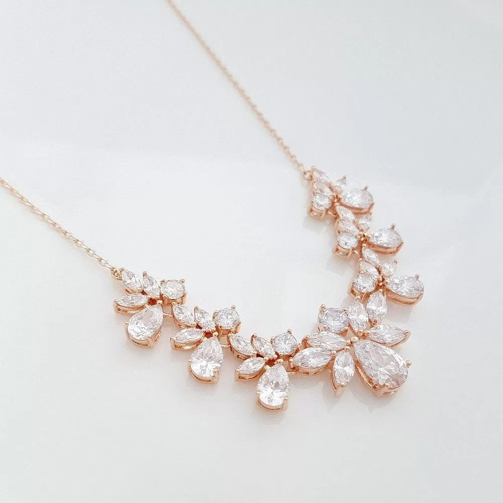 Rose Gold Bridal Necklace Crystal Bridal Back drop Necklace Rose Gold Wedding Back Necklace Wedding Bridal Jewelry, Nicole