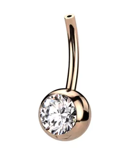 Rose Gold PVD Bezel Clear CZ Titanium Threadless Belly Button Ring Base