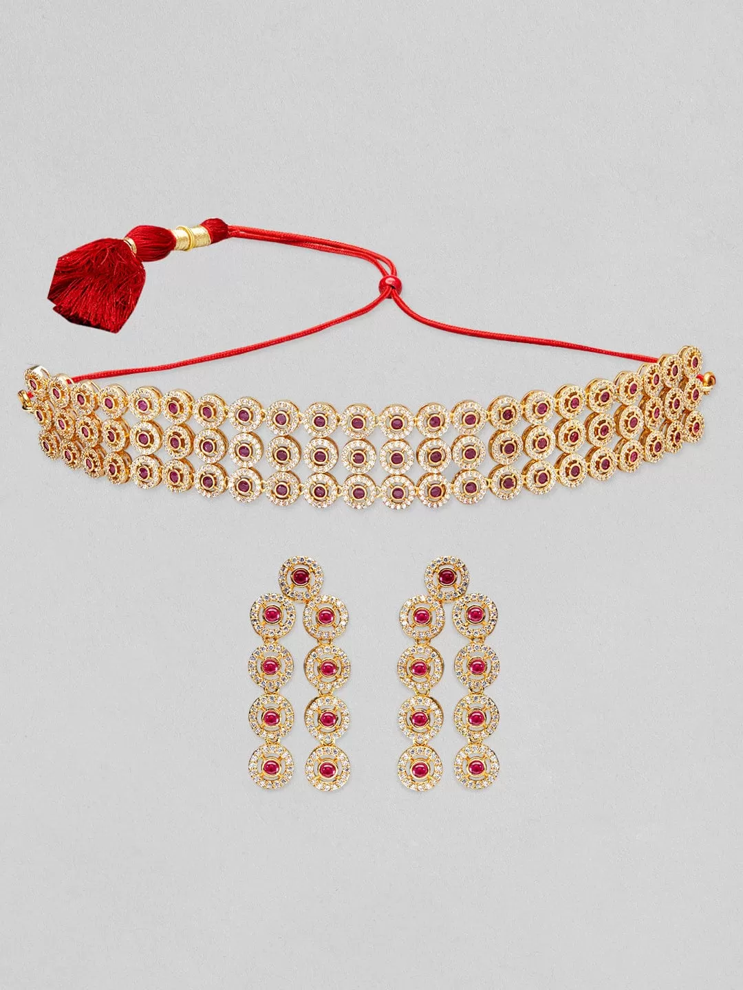 Rubans 22k Gold-Plated Ruby & AD Studded Choker Jewellery Set