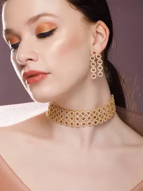 Rubans 22k Gold-Plated Ruby & AD Studded Choker Jewellery Set